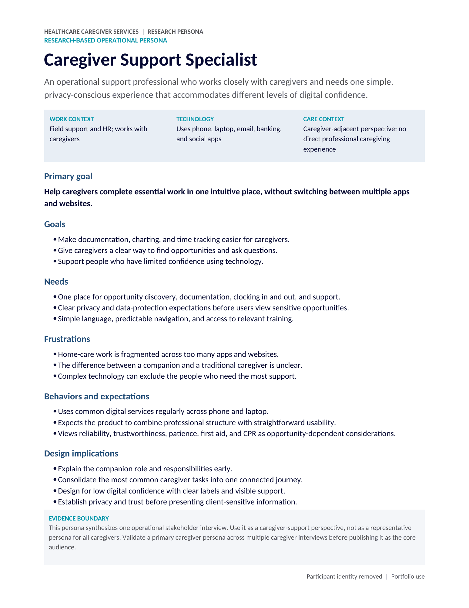Research persona: Caregiver Support Specialist